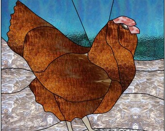 Buntglas-, Mosaik- oder Quiltmuster, kleines Huhn, digitaler Download