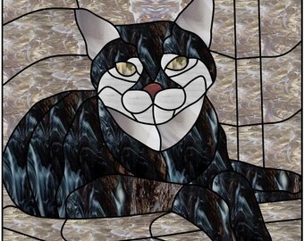 Buntglas-, Mosaik- oder Quiltmuster, Silver Tabby Cat, digitaler Download