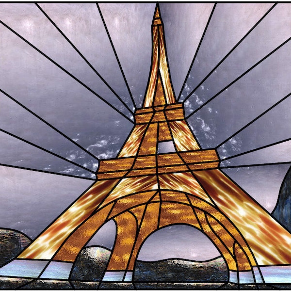 Stained glass, mosaic, or quilt pattern, Eiffel Tower, digital download