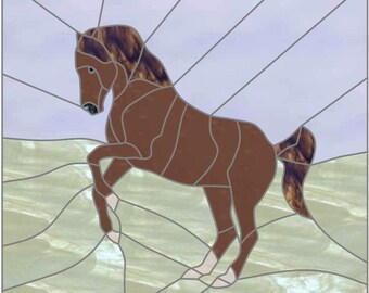 Mosaik-, Glasmalerei- oder Quiltmuster, aufziehendes Pferd, digitaler Download