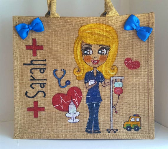 Items similar to Large Hand Painted Bespoke Personalised Jute Tote Bags