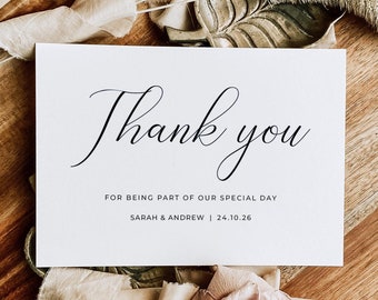 Minimalist Wedding Thank You Cards With Envelopes - Any Thank You Message or Wedding Favour Message