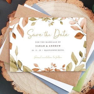 "Retenez cette date" avec des eucalyptus d'automne avec enveloppes | Sauvez la soirée ou le week-end - Réservez vos dates de mariage pour un faire-part