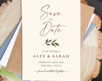 Autumn Fall Leaf Save the Date Cards or Save the Evening or Weekend With Envelopes - Save the Dates Wedding Announcement
