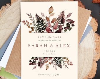 Burgundy Save the Date Cards or Save the Evening or Weekend With Envelopes - Autumn Fall Save the Dates Wedding Announcement