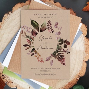 Cartes « Réservez cette date » bordeaux rustiques ou réservez votre soirée ou votre week-end avec des enveloppes - Faire-part de mariage « Save the Dates » automne automne