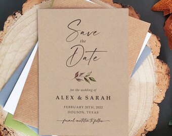 Rustic Leaf Save the Date Cards or Save the Evening or Weekend With Envelopes - Save the Dates Wedding Announcement