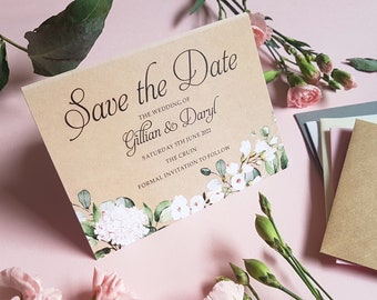 Blush Kraft Floral Save the Date Cards Or Save the Evening or Weekend With Envelopes - Any Colour or Message - Save the Date Wedding Card