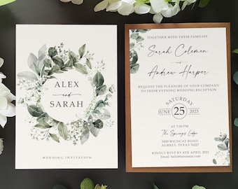Baby's Breath Wedding Invitations with Envelopes, Gypsophila Sage Green Wedding Invites