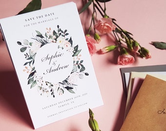 Blush Wild Floral Save the Date Cards With Envelopes - Any Colour or Message - Save the Dates Wedding Card