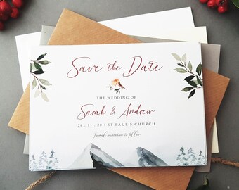 Winter Save the Date Cards Or Save the Evening or Weekend With Envelopes - Any Colour or Message - Save the Date Wedding Card