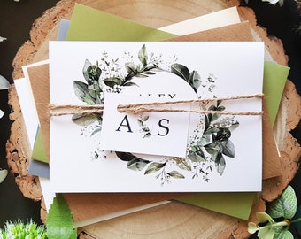 Baby's Breath Wedding Invitations with Envelopes, Gypsophila Concertina Sage Green Wedding Invites Set With Personalised Tags, Twine