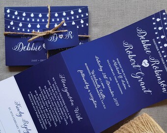 Wedding Invitation  - Fairy Lights Concertina Trifold Wedding Invites With Tags, Rustic Twine & Envelopes