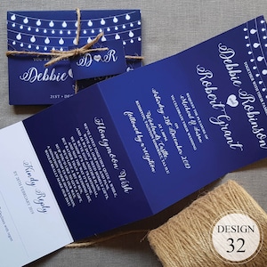 Hochzeitseinladung - Lichterkette Concertina Trifold Hochzeit lädt mit Tags, rustikaler Schnur und Umschlägen ein