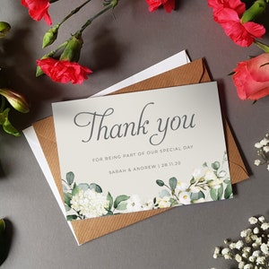 Witte bloemen bedankkaarten voor bruiloften met enveloppen - elk bedankbericht of bedankbericht