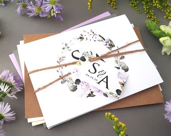 Lilac Wedding Invitation Set  - Concertina Trifold Wedding Invites With Tags, Rustic Twine & Envelopes