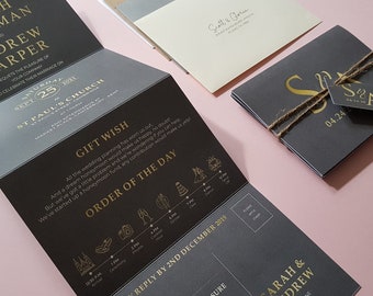 Minimalist Wedding Invitation Set - Concertina Trifold Wedding Invites With Tags, Rustic Twine & Envelopes