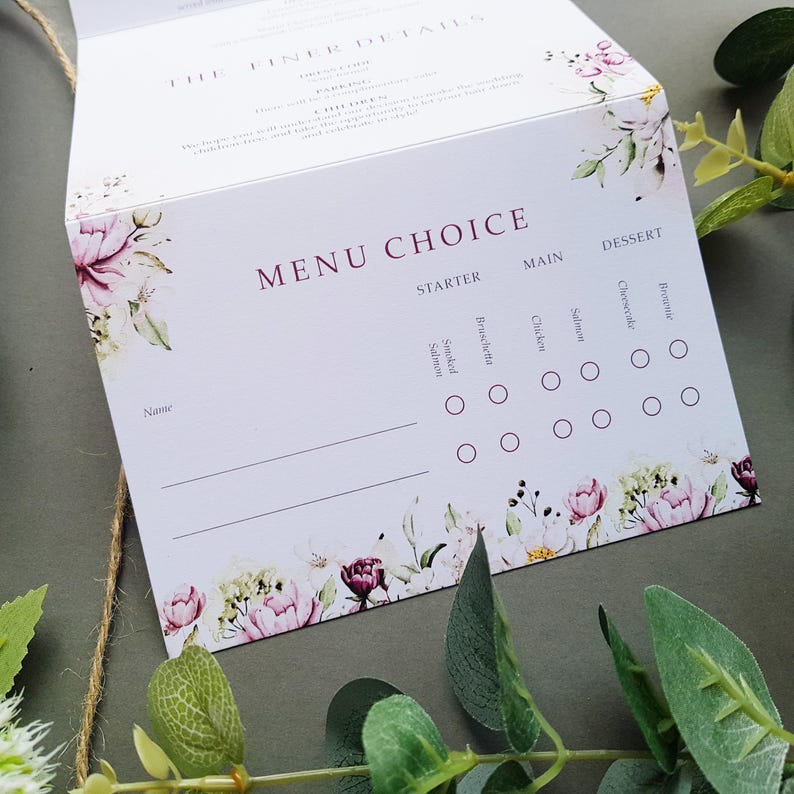 Pink Wedding Invitation Set - Fuchsia Eucalyptus Concertina Trifold ...