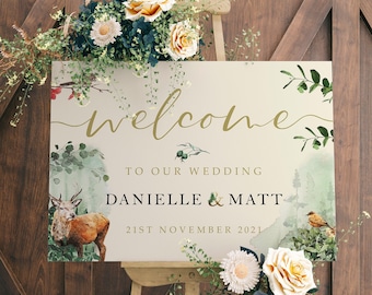 Wedding Welcome Sign, A1, A2 Personalised Wedding Signs, Wedding Decor, Wedding Gift, Welcome Wedding Board, Forest Woodland Wedding Sign