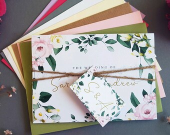Eucalyptus Blush wedding Invites - Concertina Botanical Wedding Invite With Tags, Rustic Twine & Choice of Envelopes - Summer Wedding