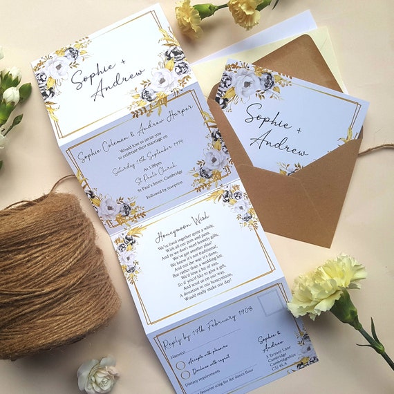 Personalised Wedding Invitations Day or Evening Blush Pink & Grey Concertina Personalised Wedding Invitations Day or Evening Blush Pink & Grey Concertina