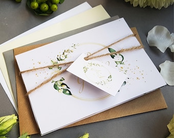 Fairy Tale Wedding Invitation Set  -  Disney Be Our Guest Concertina Trifold In Ivory, White & Gold - Tag, Rustic Twine + Envelopes