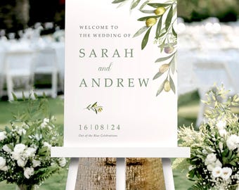 Olives Wedding Welcome Sign, A1, A2 Personalised Wedding Signs, Wedding Decor, Wedding Gift, Welcome Wedding Board, Eucalyptus