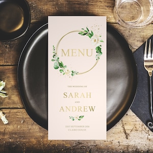 Weiß Gold Personalisierte Hochzeitsmenüs - DL-Größe Menüs - Personalisierte Hochzeitsmenüs für den Veranstaltungsort - Hochzeit Tischdekoration