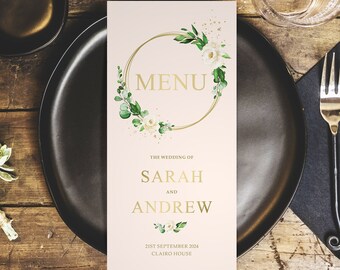 White Gold Personalised Wedding Menus - DL Size Menus - Personalised Wedding Menus for the venue - Wedding Table Decorations