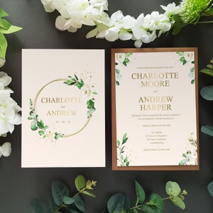 White Gold Wedding Invitation Set  - Large A5 Wedding Invites With Envelopes & Optional Insert - Luxury Wedding Invites or Evening