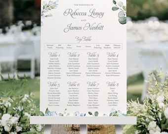 Cornflower Blue Wedding Seating Chart, A1, A2 Personalised Wedding Table Plan, Wedding Decor, Table Planner, Seating Chart Sign
