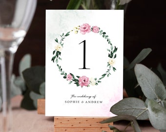 Blush Pink & White Floral Table Numbers or Table Names | Any Colour Font | A5 double sided cards | Weddings | Dinner or Gala Event