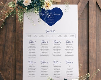 Heart Table Plan in any Colour, Wedding Seating Chart, A1 or A2