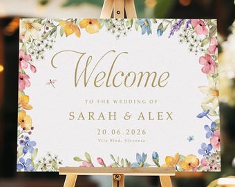 Garden Floral Wedding Welcome Sign, A0, A1, A2, A3 Personalised Wedding Signs, Wedding Decor, Welcome Wedding Board