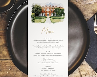 Watercolour Wedding Menus - DL Size - YOUR IMAGE transformed to watercolour - Wedding Table Decorations - Personalised Menus for the venue