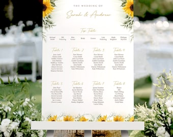 Sunflower Wedding Seating Chart, A1, A2 Personalised Wedding Table Plan, Wedding Decor, Table Planner, Seating Chart Sign