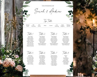 Greenery Wedding Seating Chart, A1, A2 Personalised Wedding Table Plan, Wedding Decor, Table Planner, Seating Chart Sign