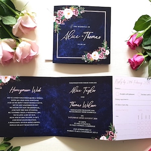 Hochzeitseinladungs-Set in Blush Blau - Concertina Trifold Luxus-Hochzeits-Einladungen - Hochzeitseinladungen oder Abendeinladung
