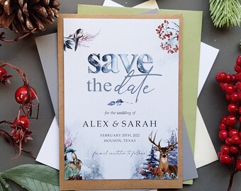 Winter Save the Date Cards Or Save the Evening or Weekend With Envelopes - Or Change of Date Cards - Any Colour or Message - Save the Date