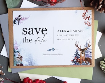 Winter Save the Date Cards Or Save the Evening or Weekend With Envelopes - Or Change of Date Cards -  Save the Date Wedding Card