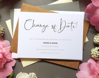 Change of Date Cards for Postponed Wedding With Envelopes, Wedding Date Changed Cards - Save the Date Cards