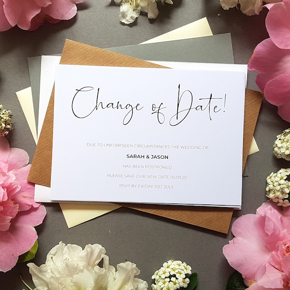 10x Postponed /cancelled wedding change the date cards A6 with envelopes 