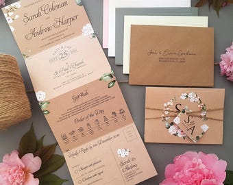 Rustic Pink Wedding Invitation Set  - Personalised Luxury Concertina Wedding Invite With Tags, Rustic Twine and Choice of Envelopes