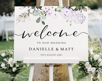 Wedding Welcome Sign, A1, A2 Personalised Wedding Signs, Wedding Decor, Wedding Gift, Welcome Wedding Board, Lilac Lavendar Wedding Sign
