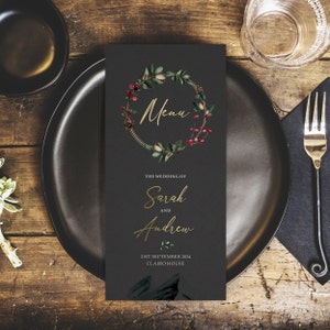 Menus de casamento personalizados de inverno - Menus de tamanho DL de Natal - Menus de casamento personalizados para o local - Decorações de mesa - Decoração de casamento