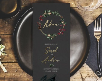 Winter Personalised Wedding Menus - Christmas DL Size Menus - Personalised Wedding Menus for the venue - Table Decorations - Wedding Decor