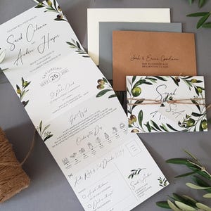 "Hochzeits-Einladungs - ""Olives"" Hochzeitseinladung - Set mit 5 Hochzeitseinladungen im Vintage Stil - perfekt für die Hochzeit im Ausland."