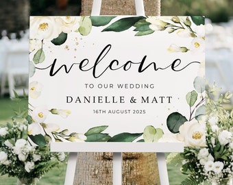Wedding Welcome Sign, A1, A2 Personalised Wedding Signs, Wedding Decor, Wedding Gift, Welcome Wedding Board, Eucalyptus Floral Wedding Sign
