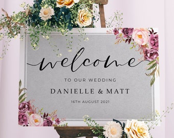 Wedding Welcome Sign, A1, A2 Personalised Wedding Signs, Wedding Decor, Wedding Gift, Welcome Wedding Board, Blush Grey Wedding Sign