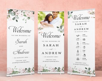 Blush Wedding Pop Up Roller Banner with Stand | Order of Day Welcome Banner | Personalised Wedding Sign, Welcome Wedding Sign